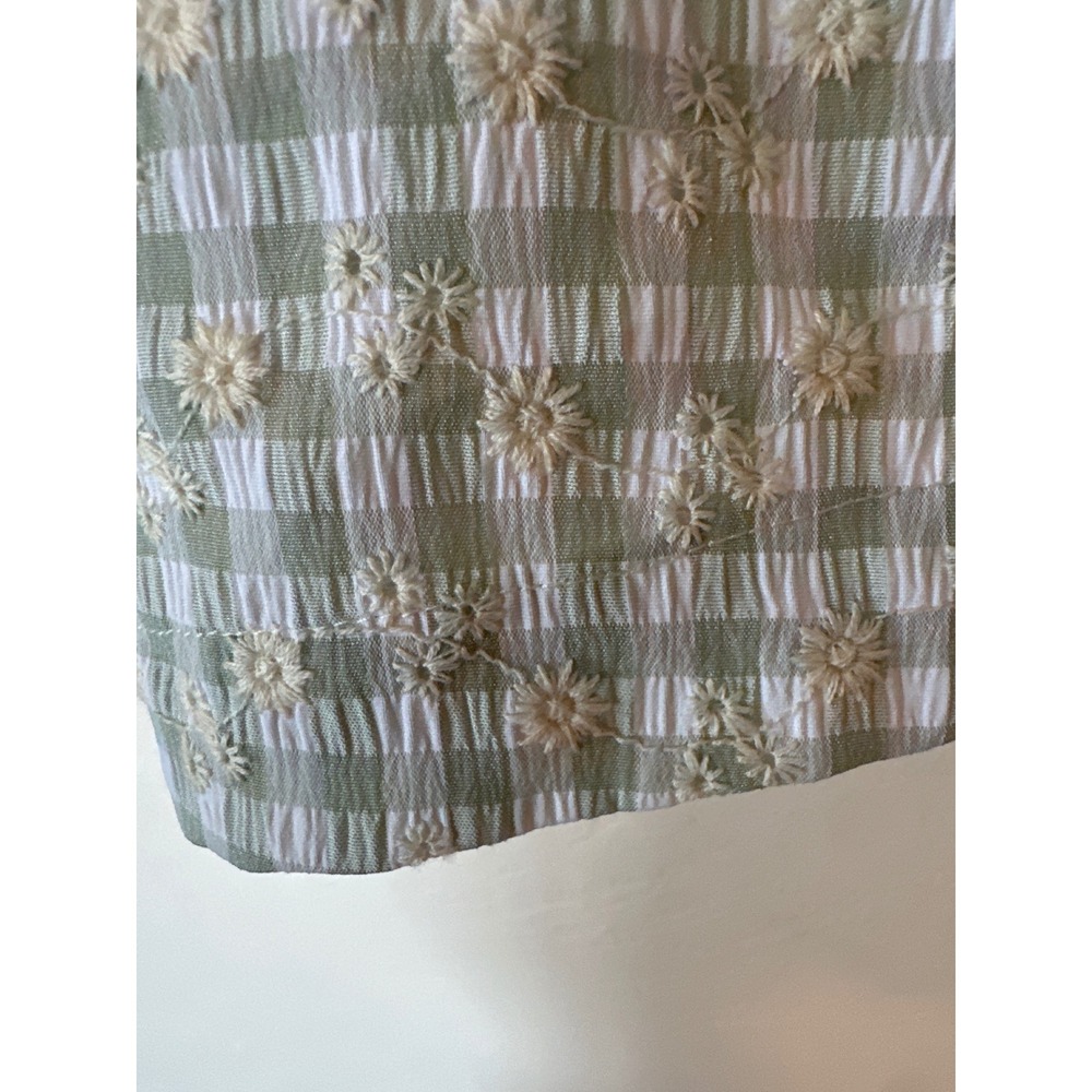 Sage The Label Gingham Daisy Embroidered Shorts Green White Floral XS High Waist - Picture 3 of 8
